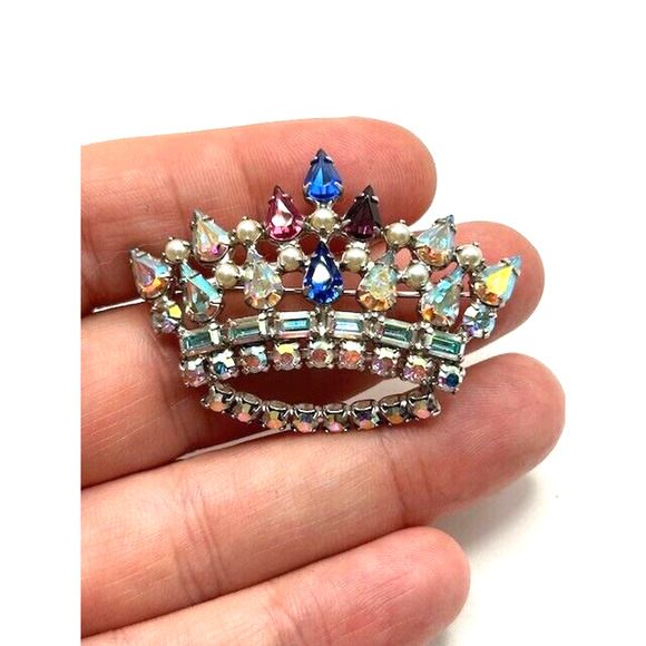 Vintage B. David Family Mother's Crown Brooch Rhinestones Faux Pearls Pin - Picture 3 of 7
